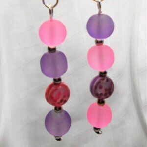No369 Handmade earrings with frosted glass and acrylic beads